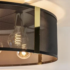 Grote ronde plafondlamp zwart gaas met goud><noscript><img width=