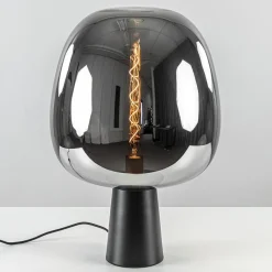 Grote tafellamp Amarah zwart met smoke glazen kap>Straluma Online