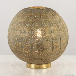 Grote tafellamp antiek messing met decoratief dessin>Straluma Best