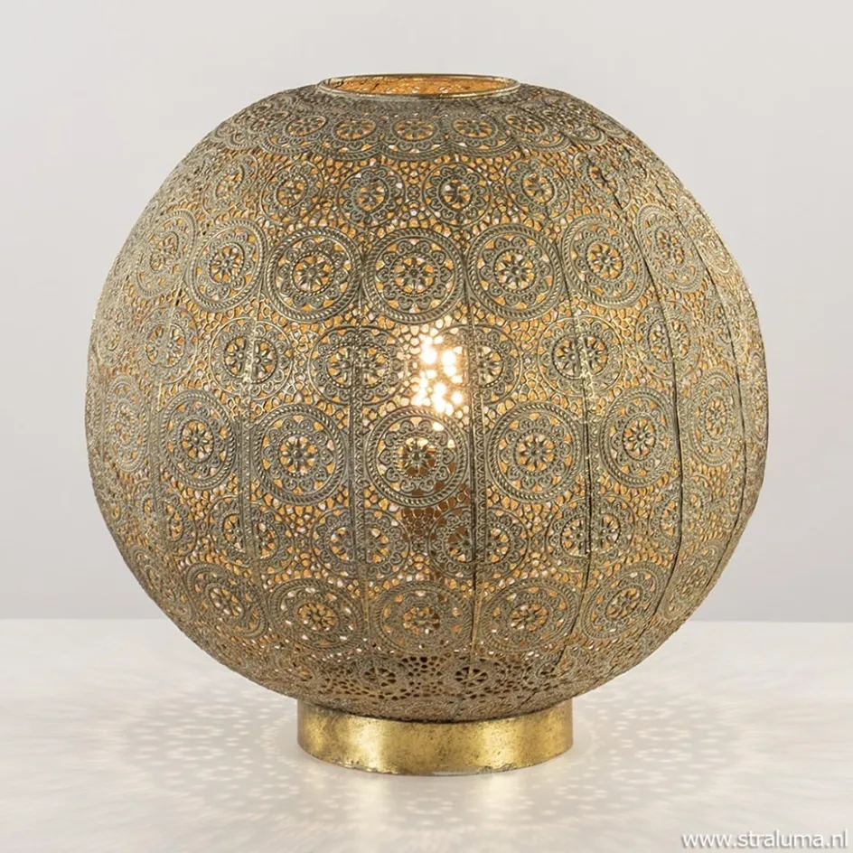 Grote tafellamp antiek messing met decoratief dessin>Straluma Best