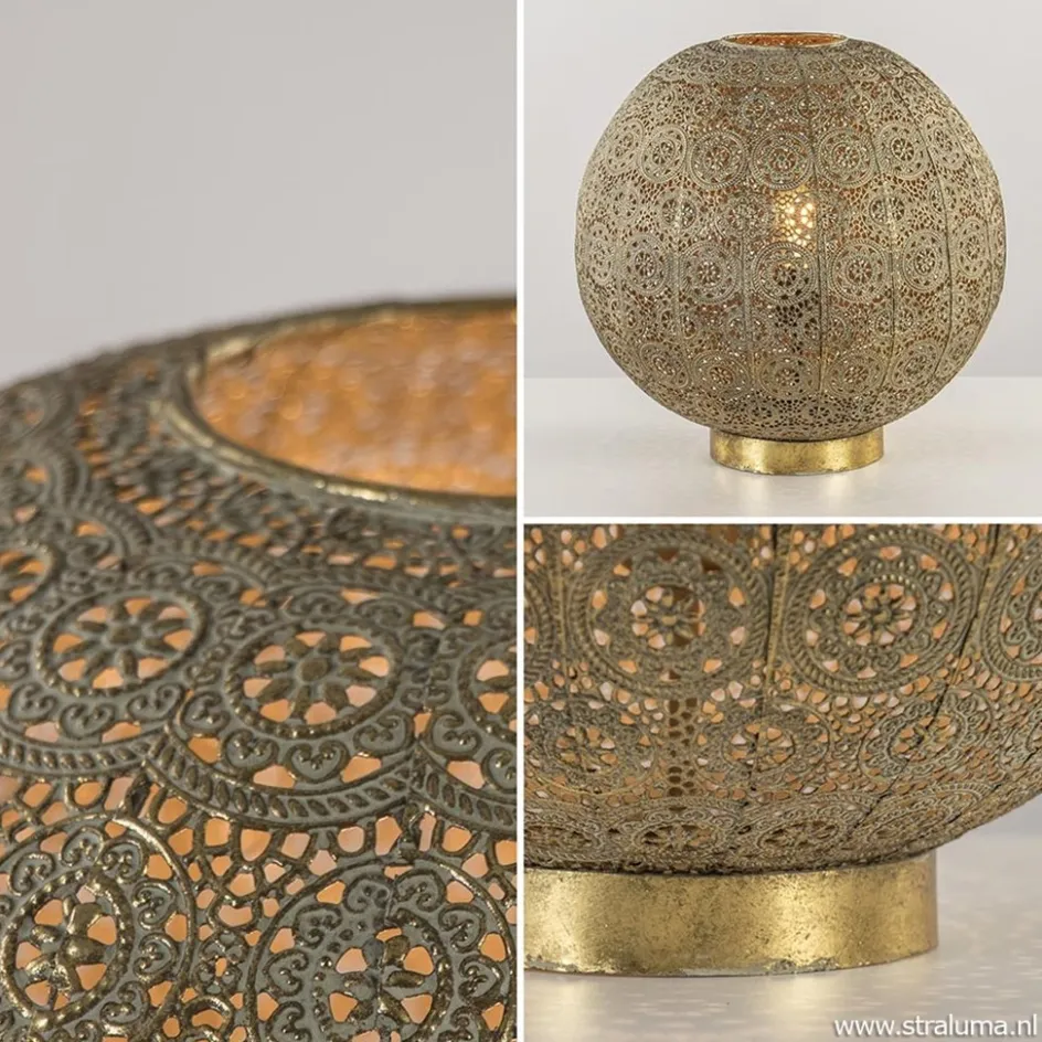 Grote tafellamp antiek messing met decoratief dessin>Straluma Best