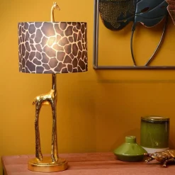 Grote tafellamp Giraf goud met bruine kap></noscript>Straluma Hot