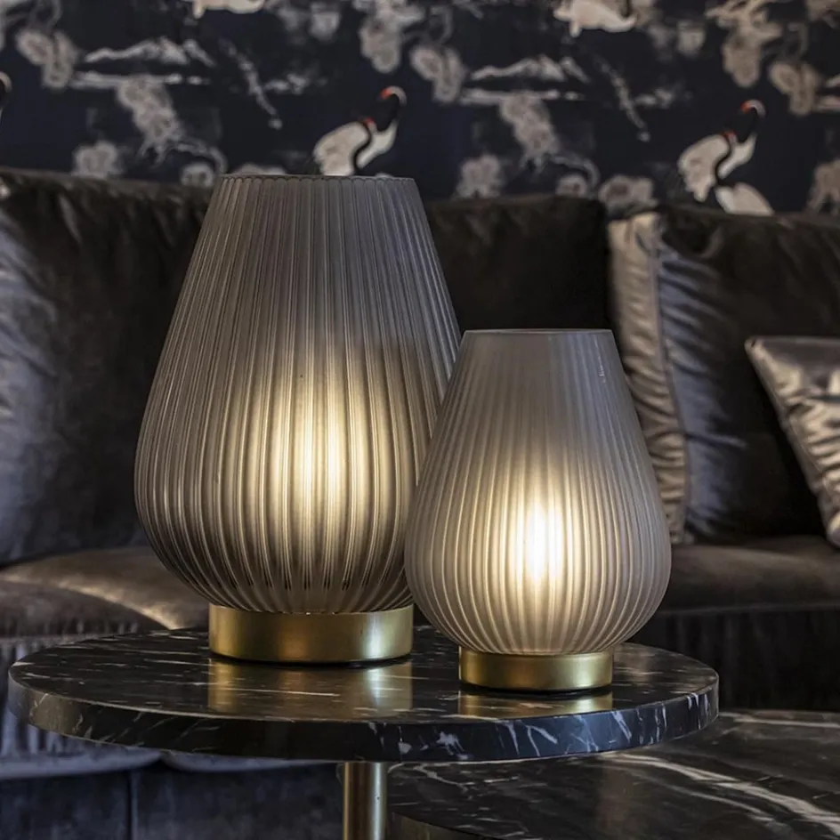 Grote tafellamp Tajera op batterij mat grijs/goud L&L>Straluma