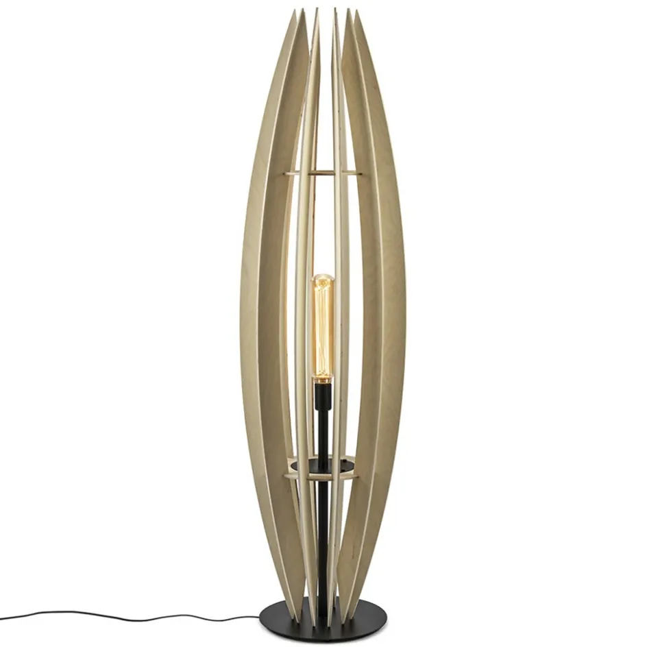 Grote vloerlamp blank hout met mat zwarte voet>Straluma New