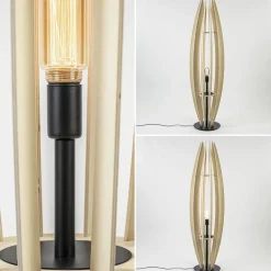 Grote vloerlamp blank hout met mat zwarte voet><noscript><img width=