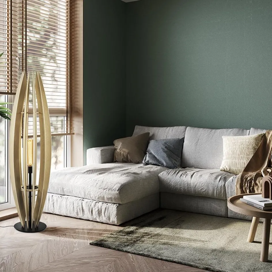 Grote vloerlamp blank hout met mat zwarte voet>Straluma New