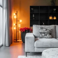 Grote vloerlamp 6-lichts zwart met smoke glazen bollen></noscript>Straluma New