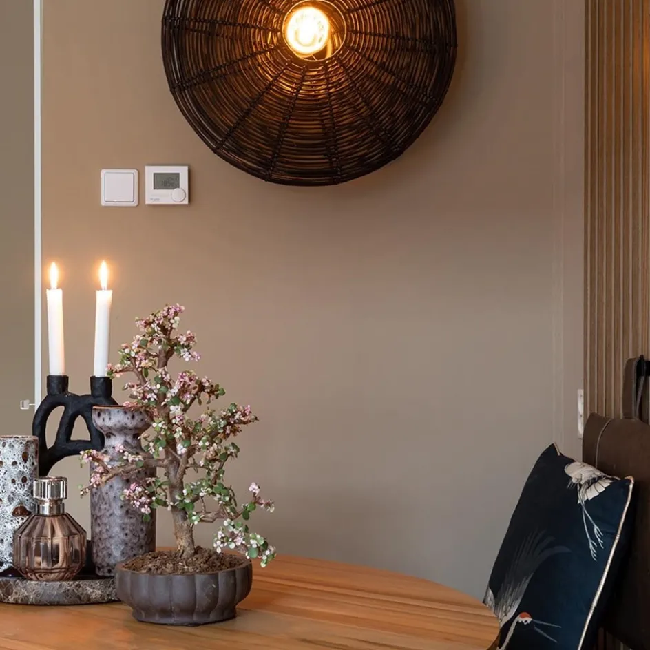 Grote wandlamp Mataka donker bruin rotan inclusief snoer>Straluma New