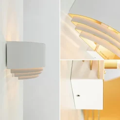 Half ronde wandlamp wit met goud><noscript><img width=