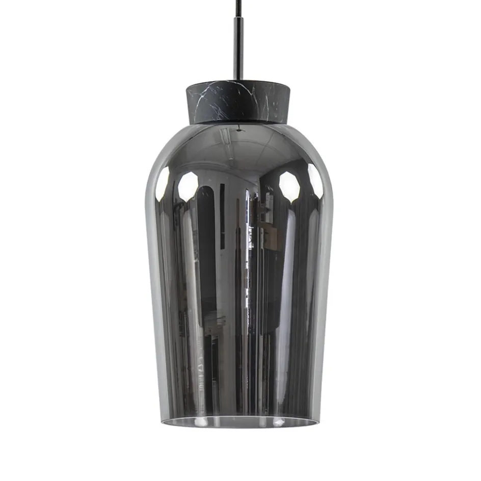 Hanglamp 1 lichts zwart/marmer met smoke glas>Straluma Discount