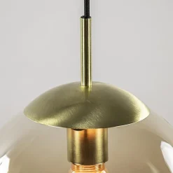 Hanglamp amber glazen bol 25 cm met messing><noscript><img width=