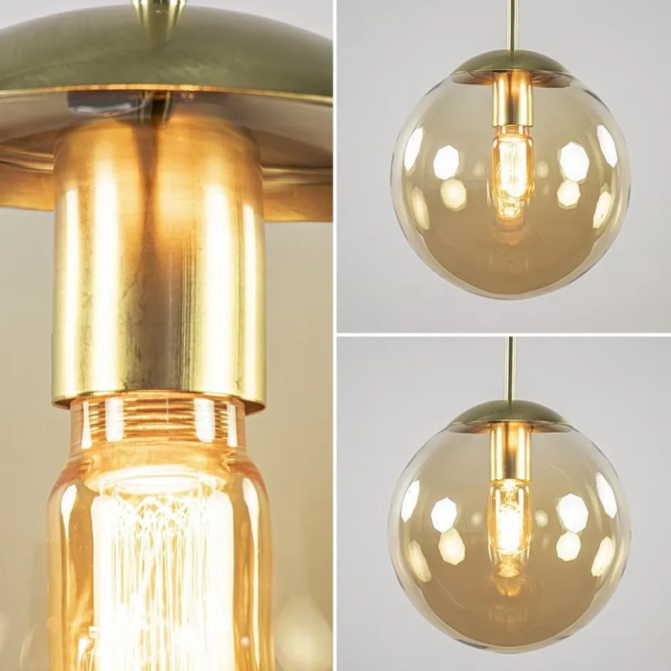Hanglamp amber glazen bol 25 cm met messing>Straluma Discount