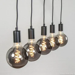 Hanglamp balk 110cm + 5x pendel zwart>Straluma Clearance
