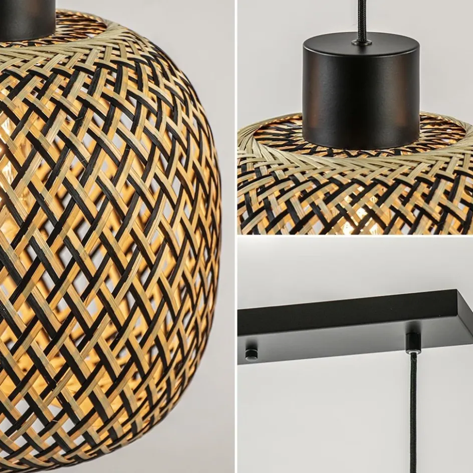 Hanglamp balk 3L zwart + bamboe>Straluma Best