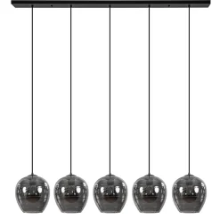 Hanglamp balk zwart 5-lichts smoke glas>Straluma