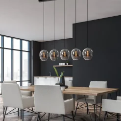 Hanglamp balk zwart 5-lichts smoke glas><noscript><img width=