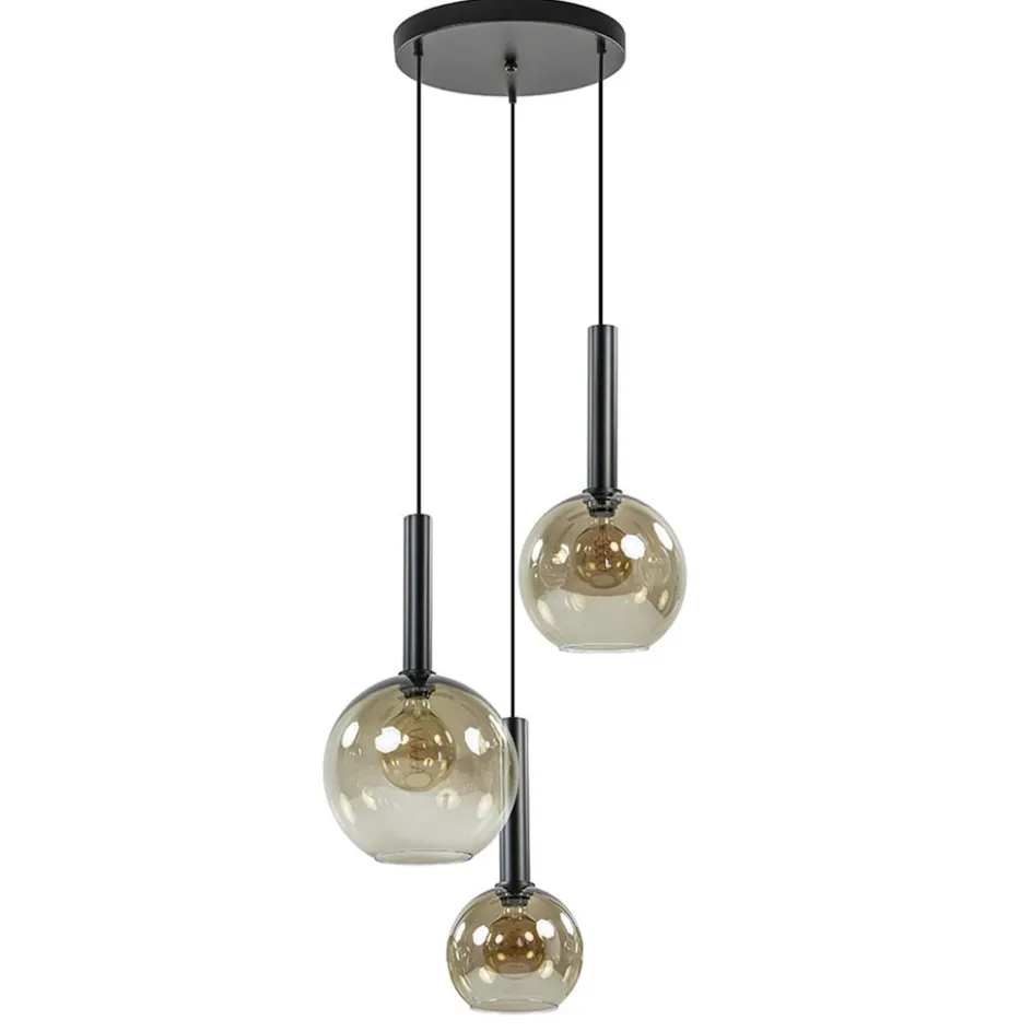 Hanglamp Bella 3L rond zwart+smoke glas>Straluma Best