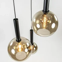 Hanglamp Bella 3L rond zwart+smoke glas><noscript><img width=