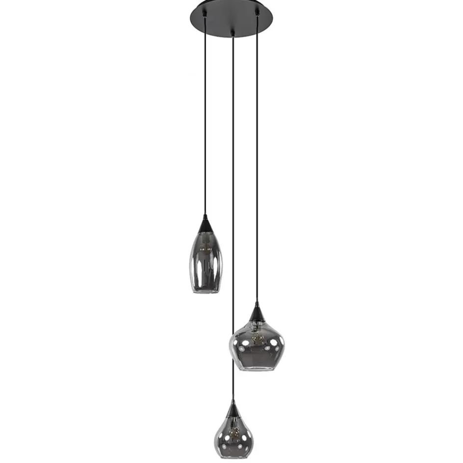 Hanglamp Cambio 3L rond zwart smoke glas>Straluma Sale