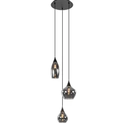 Hanglamp Cambio 3L rond zwart smoke glas>Straluma Sale