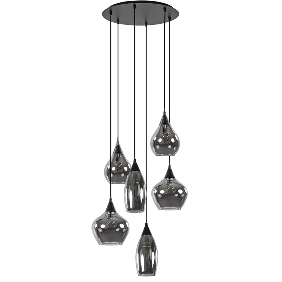 Hanglamp Cambio 6L zwart + smoke glas mix>Straluma