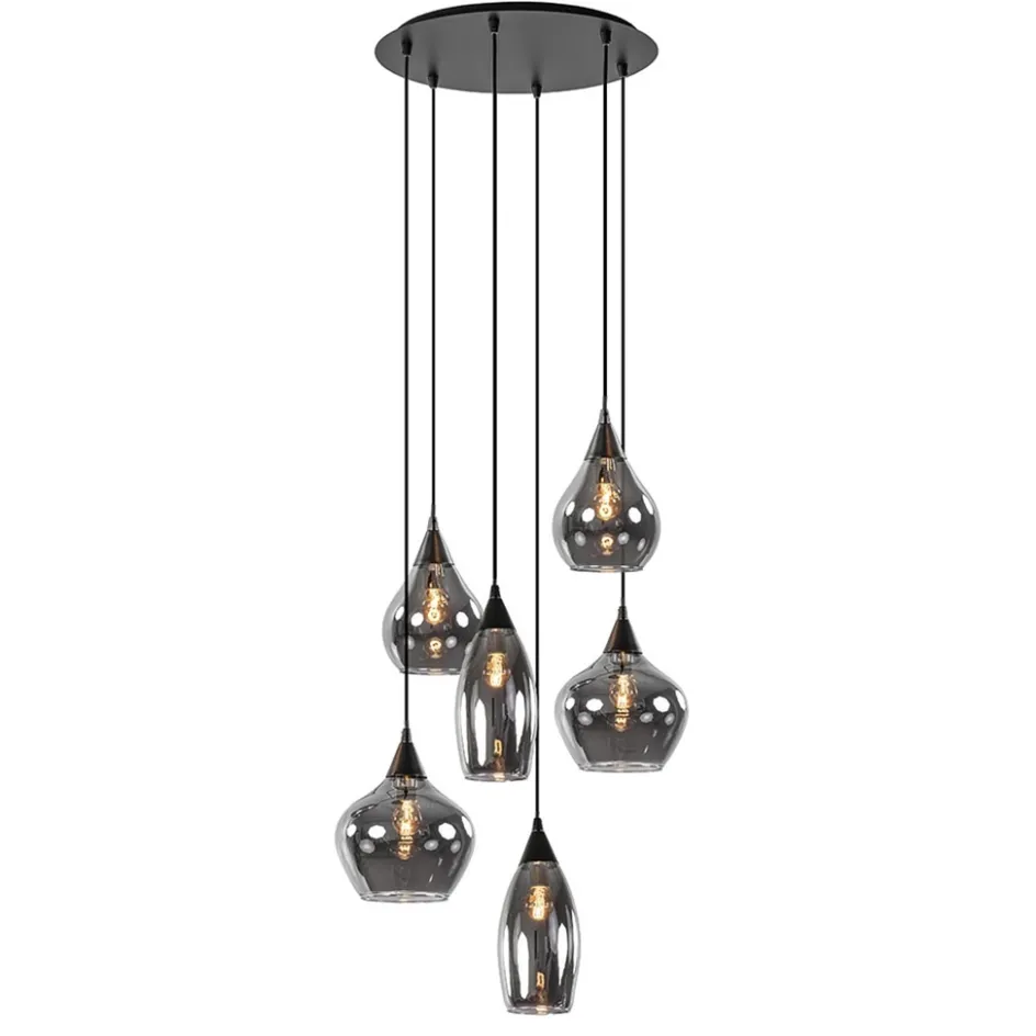 Hanglamp Cambio 6L zwart + smoke glas mix>Straluma
