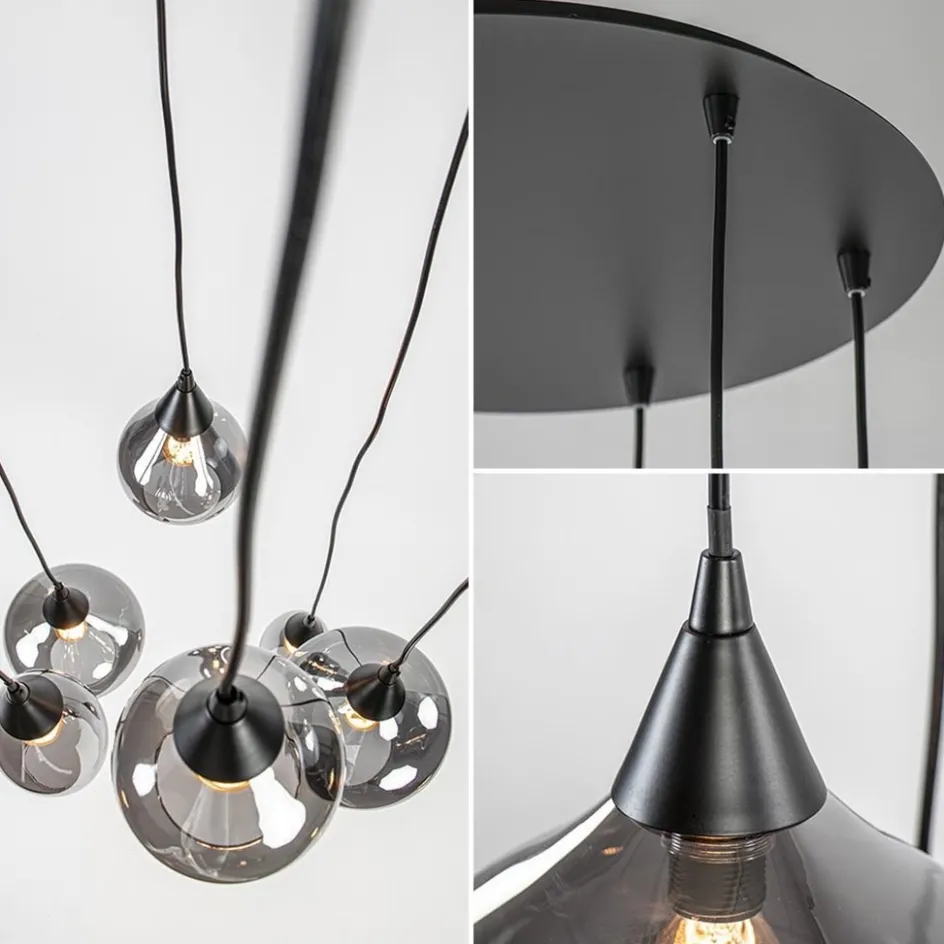 Hanglamp Cambio 6L zwart + smoke glas mix>Straluma