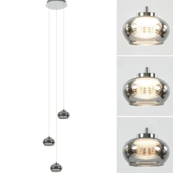 Hanglamp chroom/smoke glas 3-lichts>Straluma Best