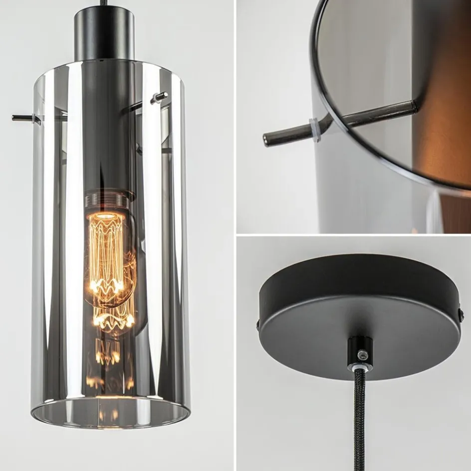 Hanglamp cilinder zwart met smoke glas>Straluma Online