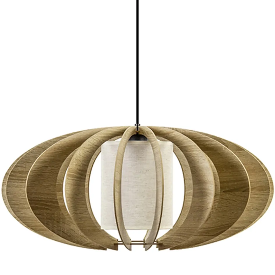 Hanglamp 64cm houten lamellen+linnen kap>Straluma Clearance