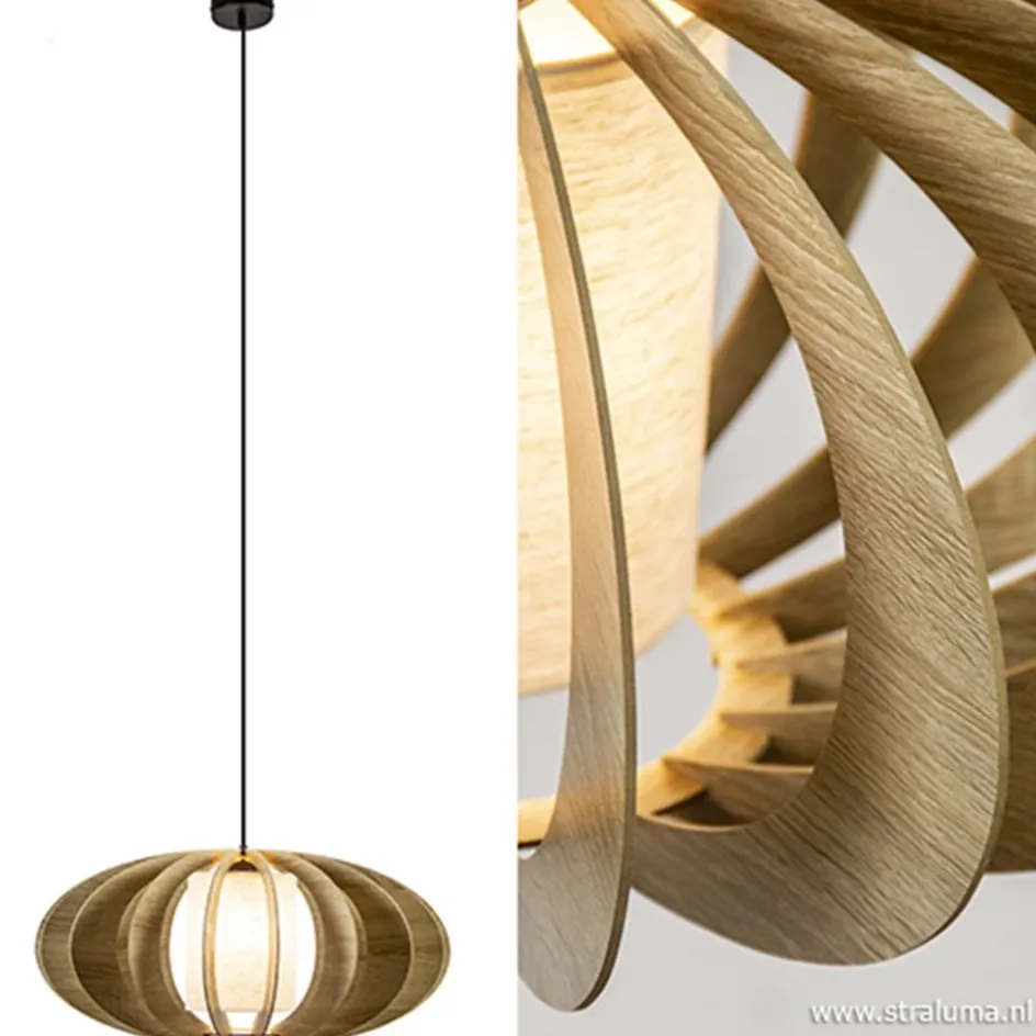 Hanglamp 64cm houten lamellen+linnen kap>Straluma Clearance