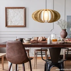 Hanglamp 64cm houten lamellen+linnen kap><noscript><img width=