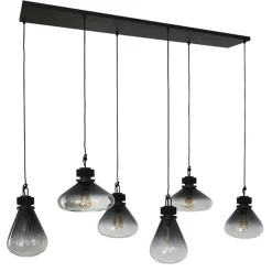 Hanglamp Flere 6L zwart smoke/clear glas>Straluma Online