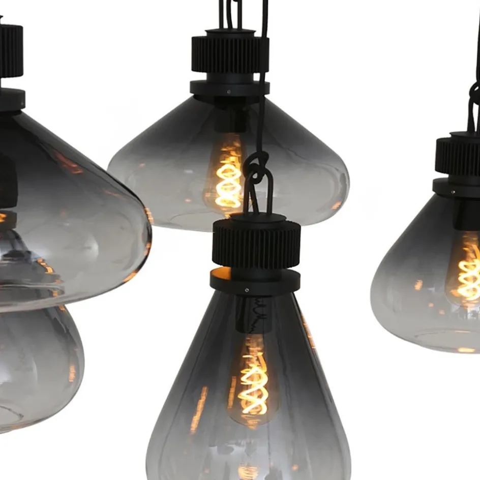Hanglamp Flere 6L zwart smoke/clear glas>Straluma Online
