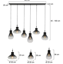 Hanglamp Flere 6L zwart smoke/clear glas><noscript><img width=