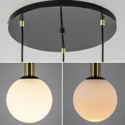 Hanglamp Globe 3L rond zwart/goud/wit><noscript><img width=