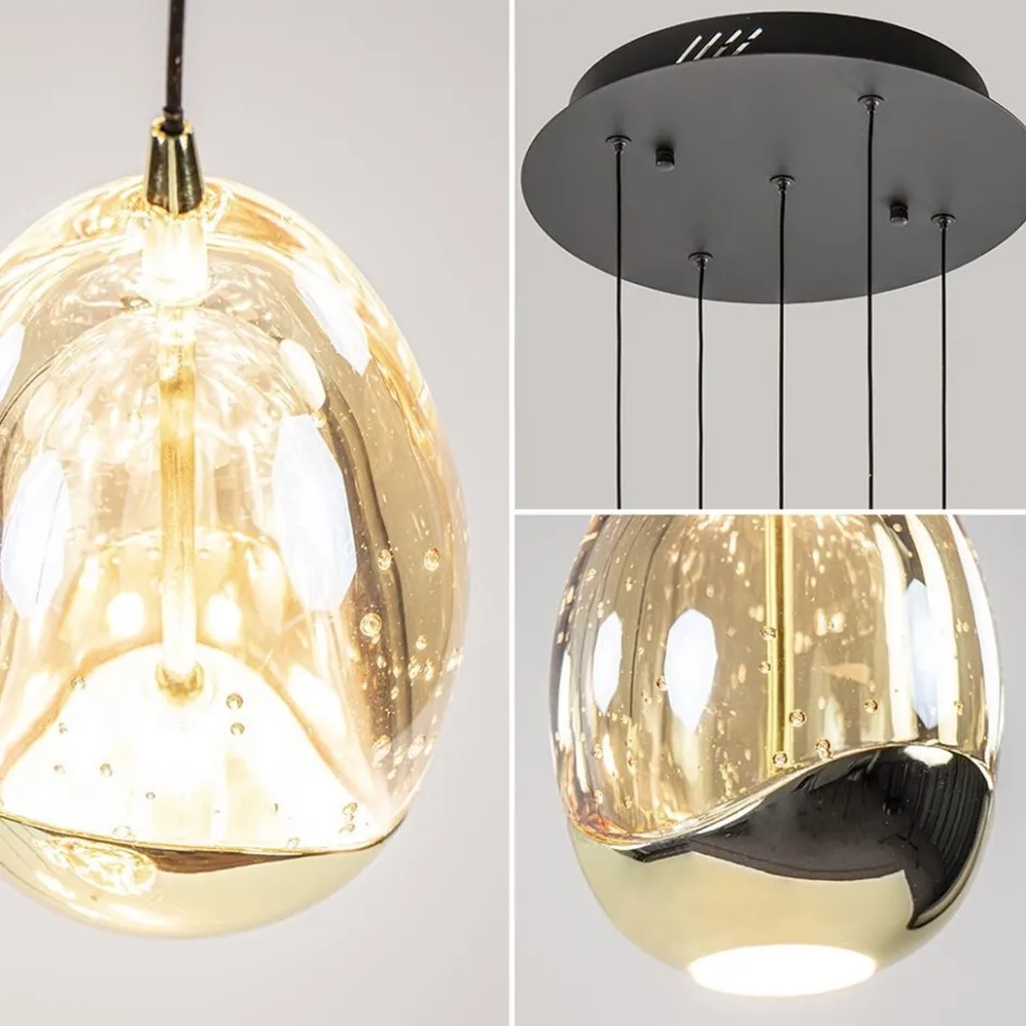 Hanglamp Golden Egg 5L rond zwart/goud>Straluma Discount