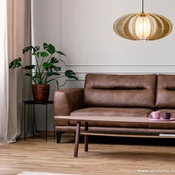 Hanglamp houten lamellen + kap 50cm><noscript><img width=