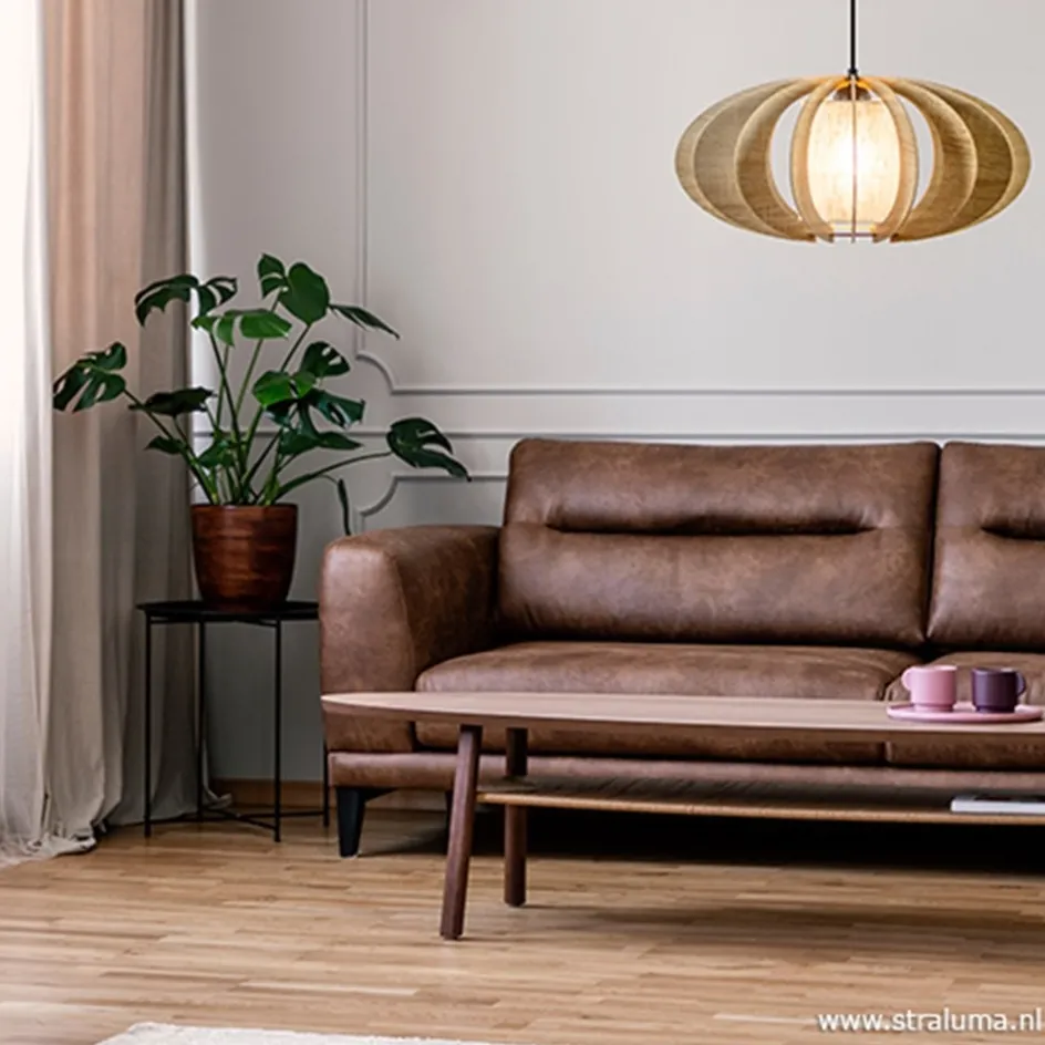 Hanglamp houten lamellen + kap 50cm>Straluma Clearance