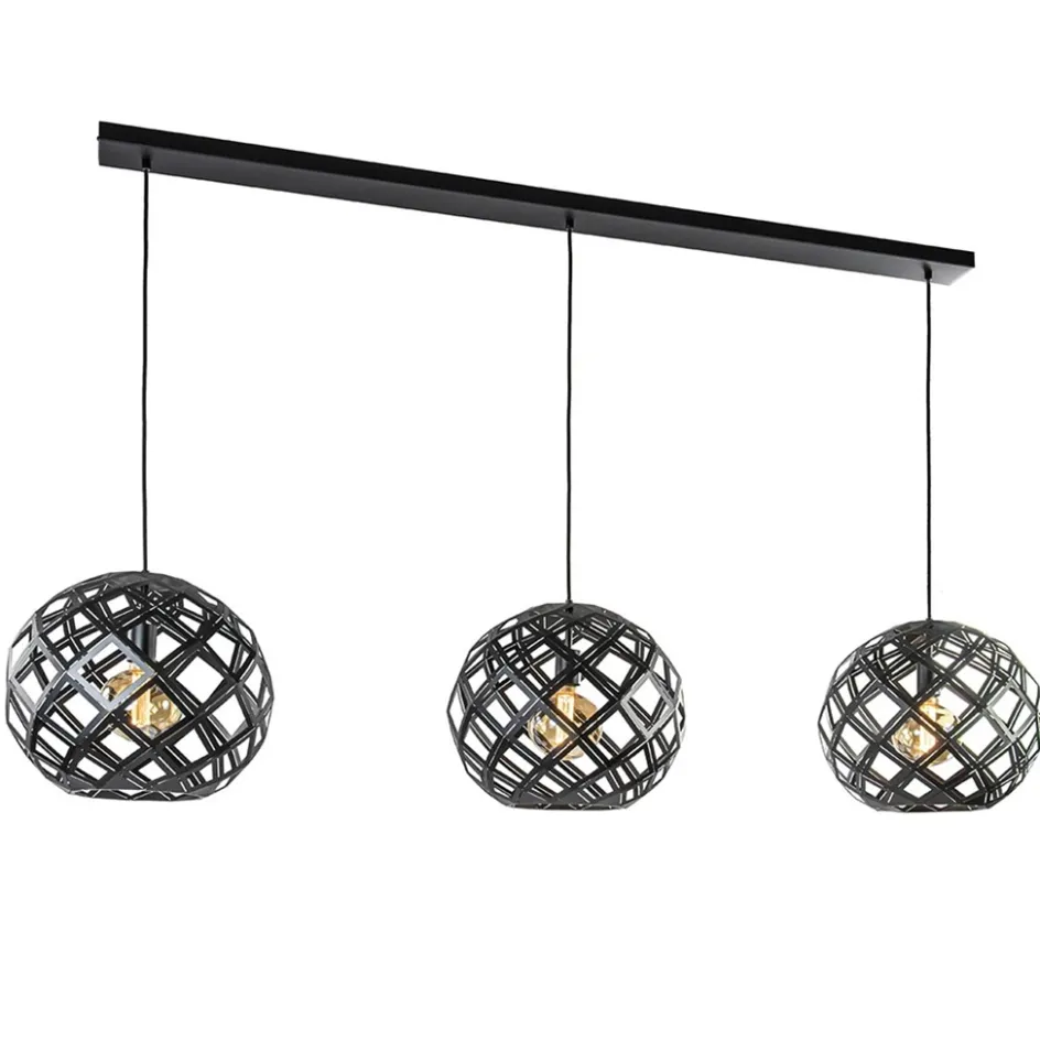 Hanglamp 3L balk bol zwart industrieel>Straluma Hot