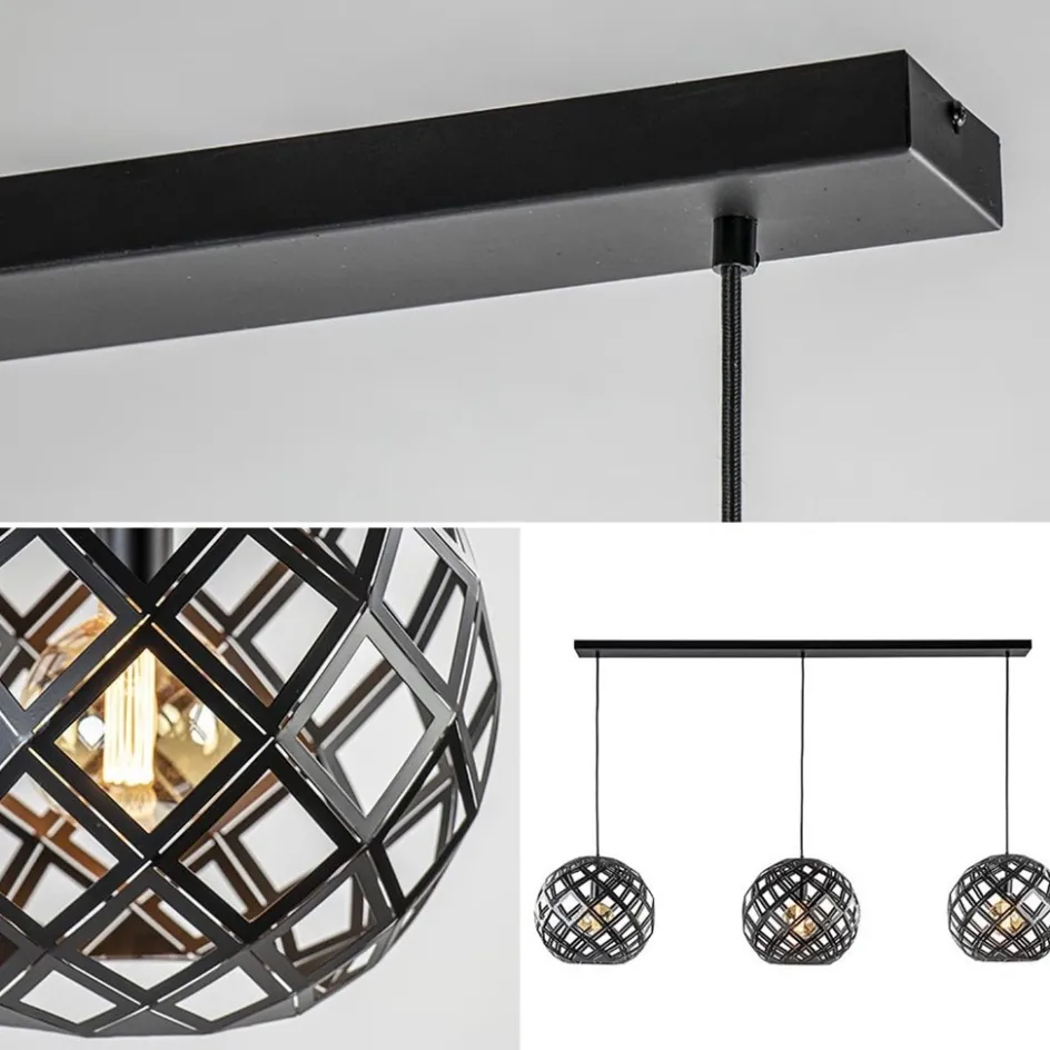Hanglamp 3L balk bol zwart industrieel>Straluma Hot