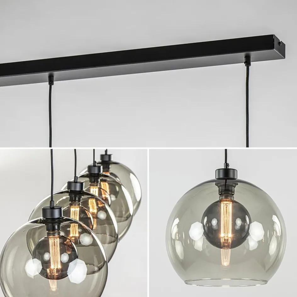 Hanglamp 4L balk zwart + smoke glas 30cm>Straluma Outlet