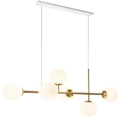 Hanglamp 6L brass met opaal bolglas>Straluma Discount