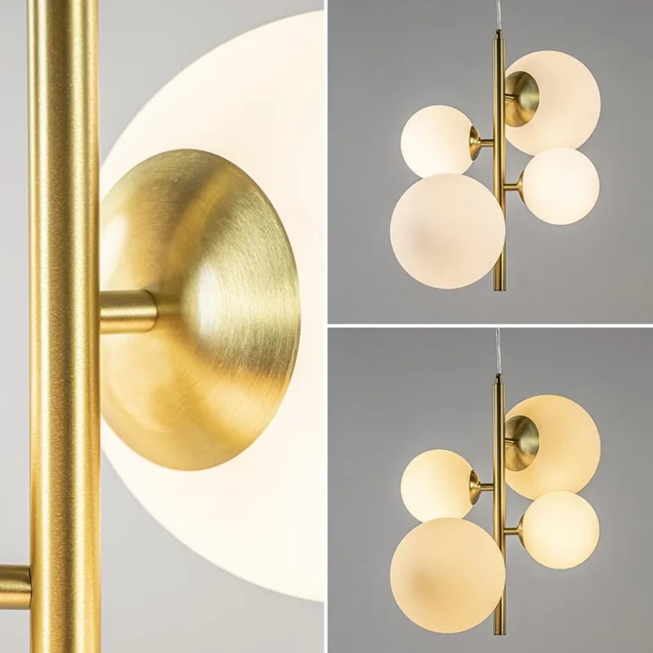 Hanglamp 4L brass met opaal bolglas>Straluma Hot