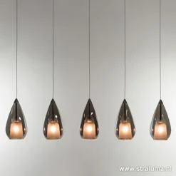 Hanglamp 5L druppel glas smoke>Straluma Online