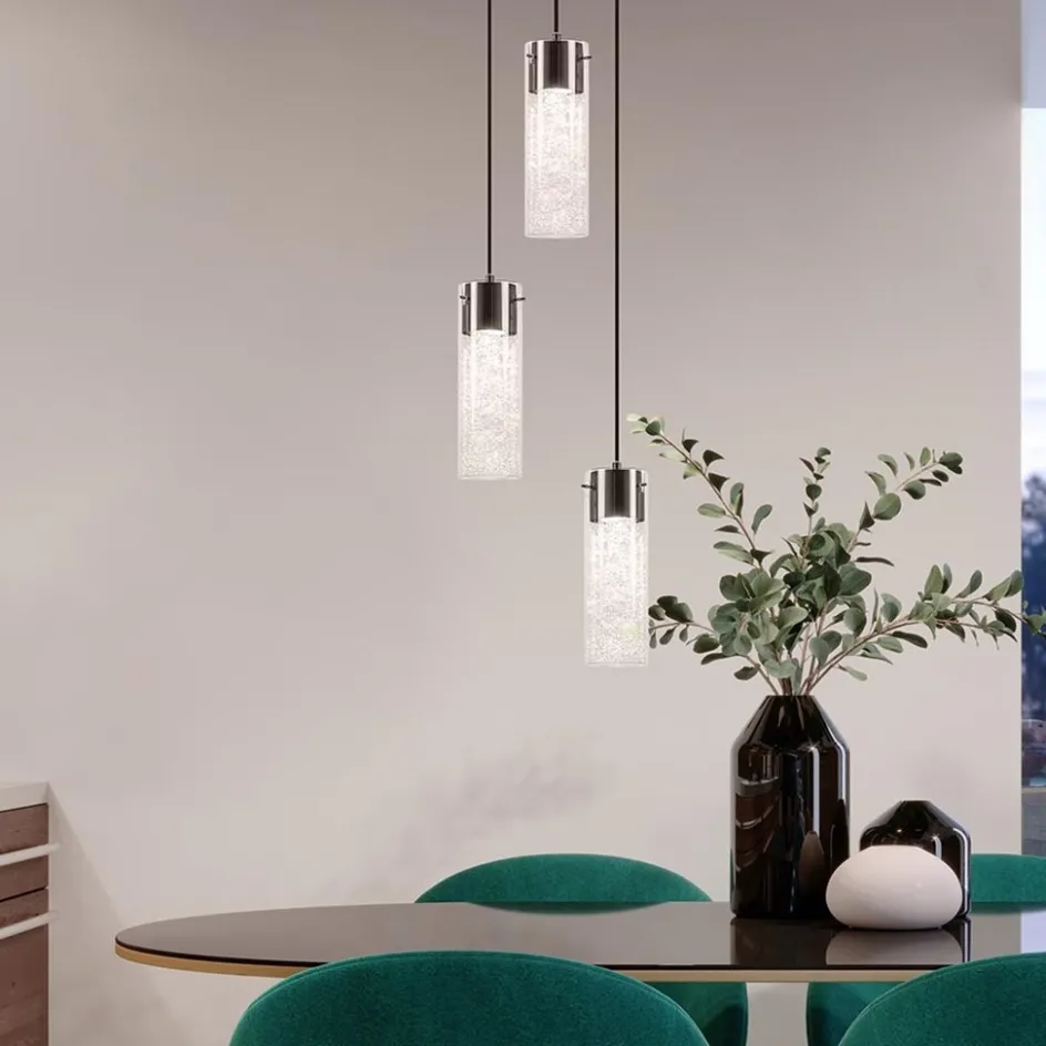 Hanglamp 3L rond zwart met cilinder glas>Straluma Discount