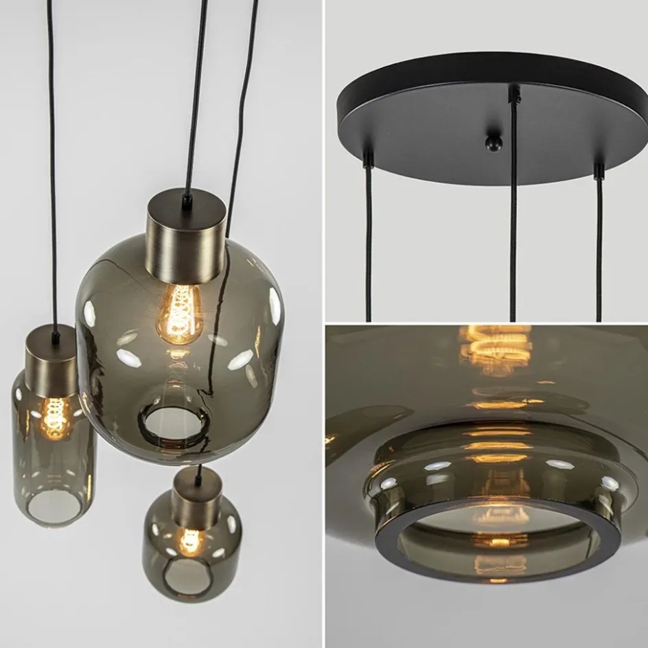 Hanglamp Lett 3L rond zw/brons smoke mix>Straluma Hot