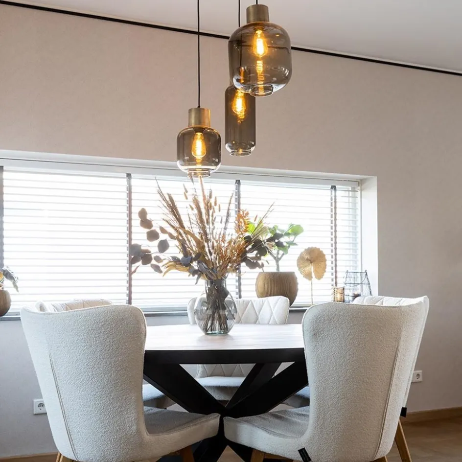 Hanglamp Lett 3L rond zw/brons smoke mix>Straluma Hot
