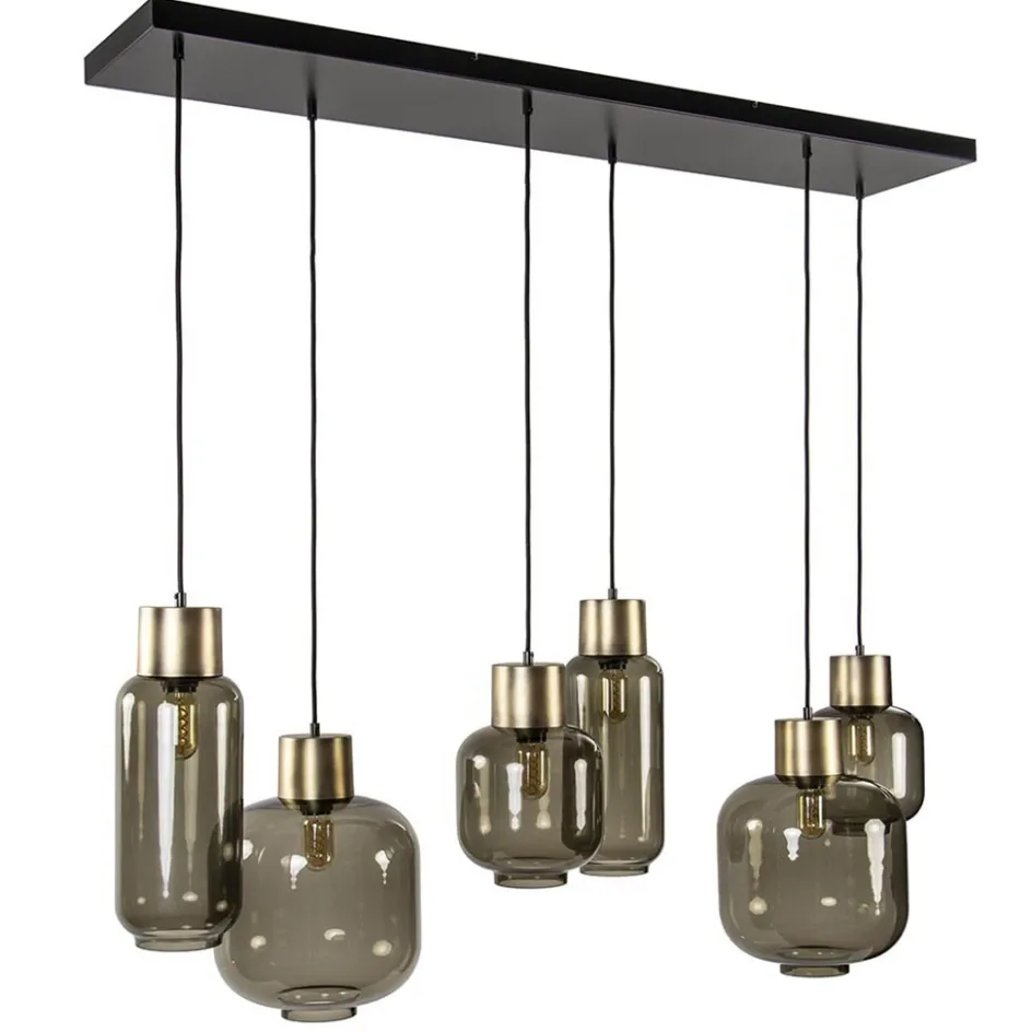 Hanglamp Lett 6L zwart/brons+glas smoke>Straluma