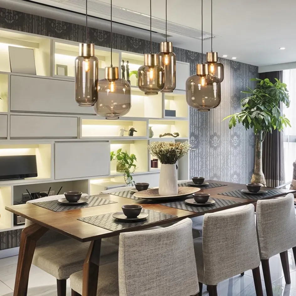 Hanglamp Lett 6L zwart/brons+glas smoke>Straluma